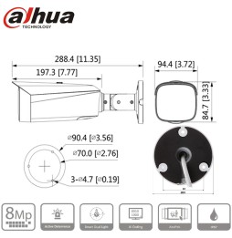 Caméra extérieure IP Poe Dahua TioC tube 8mpx- IPC-HFW3849T1-AS-PV-S5