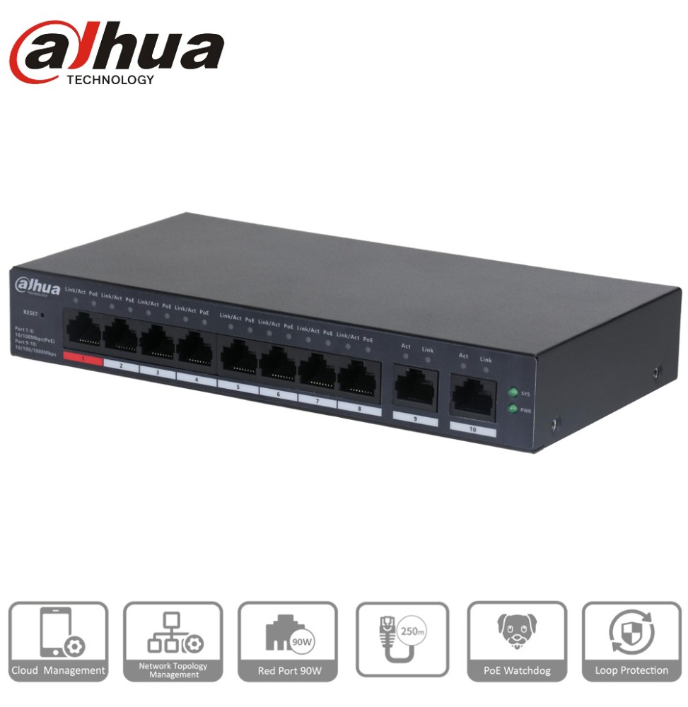 Dahua - CS4010-8ET-110 - Switch PoE 8 ports + 2 uplink Gigabit