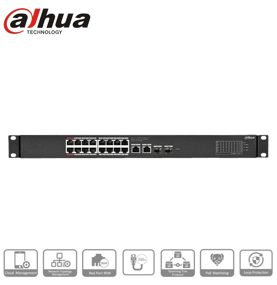 Dahua - CS4220-16GT-240- Switch PoE 16 ports + 2 uplink Gigabit