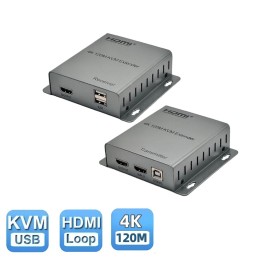 Modules TX et RX de l’Extender HDMI 4K : transmission UHD via câble RJ45, avec alimentation USB intégrée.