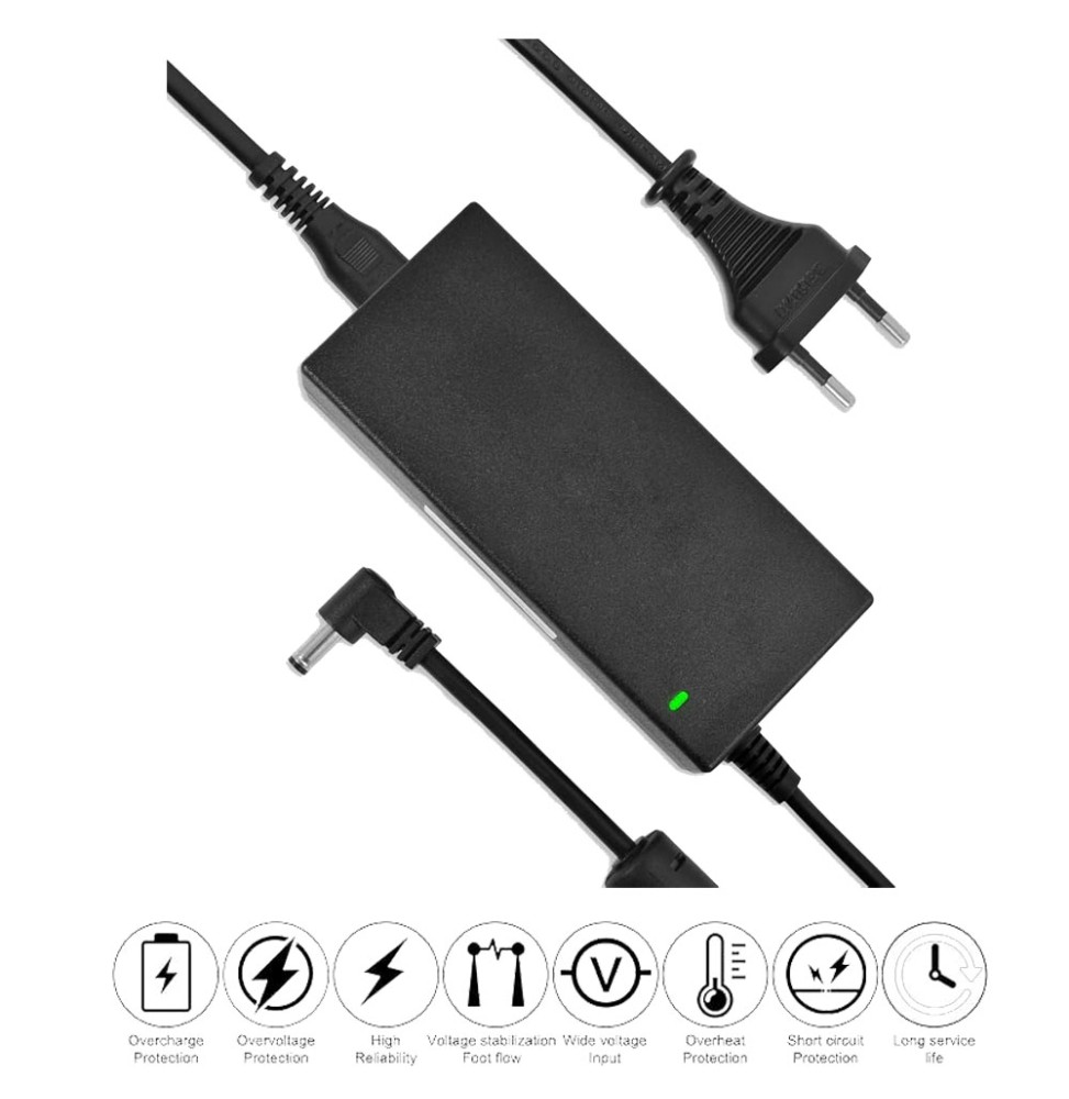 Adaptateur 220 V → 12 V/5 A, fiche coaxiale 5,5×2,1 mm.