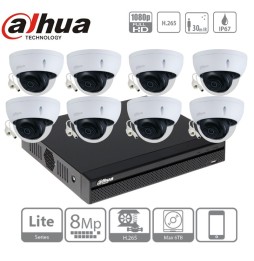 DAHUA Kit IP Poe 8 caméras dômes à bulle 2Mpx IR 30m