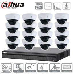 DAHUA Kit IP Poe 16 caméras dômes à bulle 2Mpx