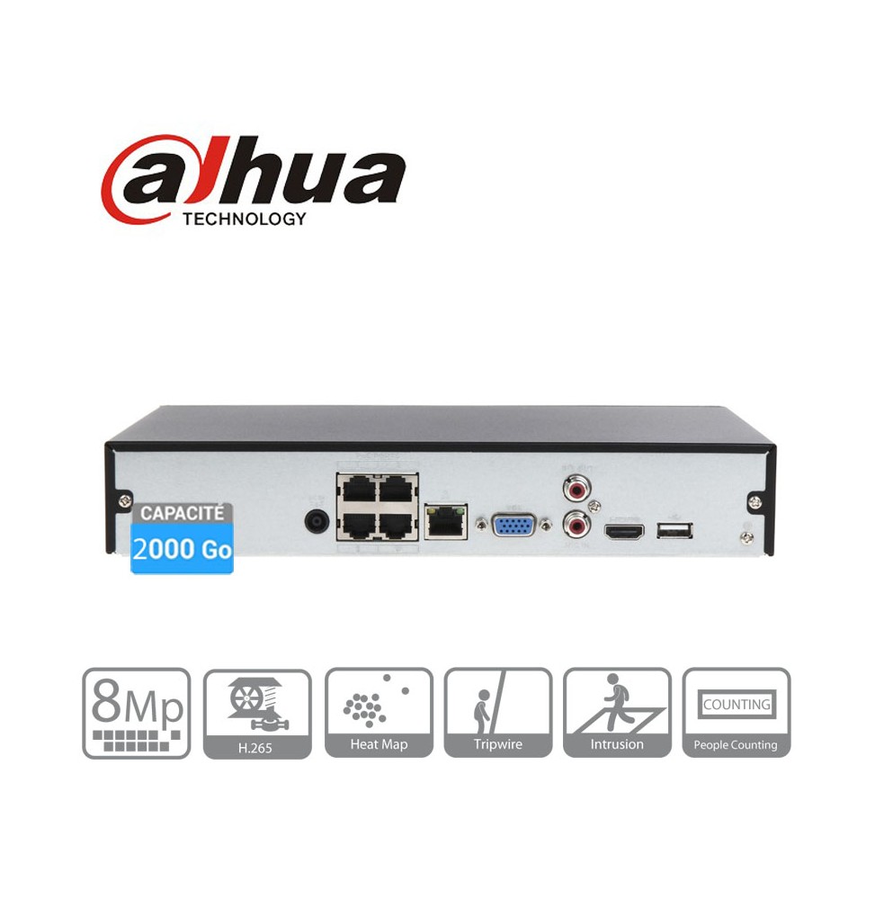NVR4104HS-P-4KS3 DAHUA enregistreur IP POE 4 sorties RJ45