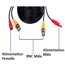 Câble coaxial 3m avec alimentation pour caméra analogique